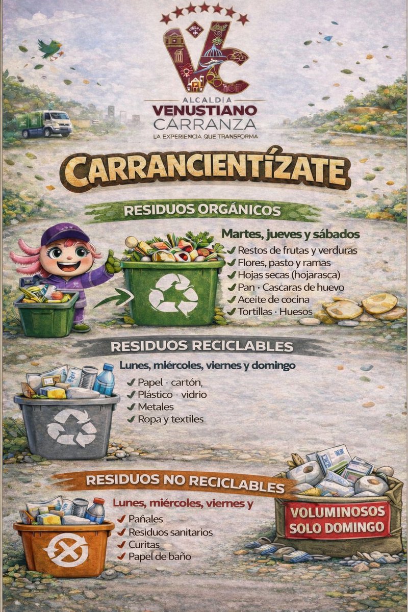 evelyn_parraA's tweet photo. ¡Buenos días, mi gente bella! ♻️
Lunes de orden y conciencia.
Hoy toca separar reciclables y no reciclables. Lo que haces en casa se nota en la calle.
Así cuidamos nuestras colonias y el futuro de Venustiano Carranza.
Carrancientízate y empecemos la semana haciendo lo correcto. https://t.co/WIlLO7UiDP