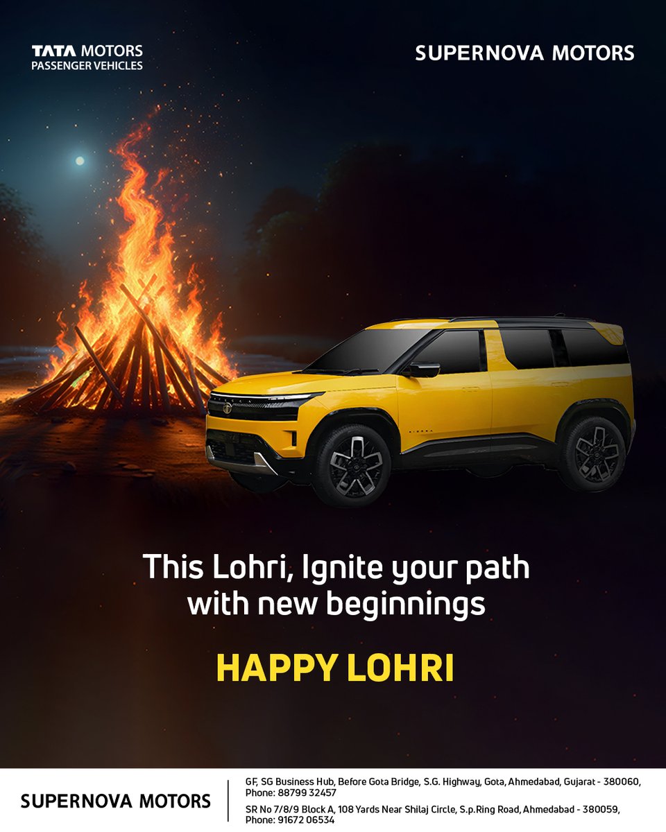 SupernovaTata's tweet photo. This Lohri, ignite your journey with new beginnings, bold drives, and brighter roads ahead.

May the festive firelight light up your path with success and happiness.

Supernova Motors wishes you a Happy Lohri.

#SupernovaMotors #HappyLohri #LohriCelebrations #FestiveVibes https://t.co/W7NO56X8zv