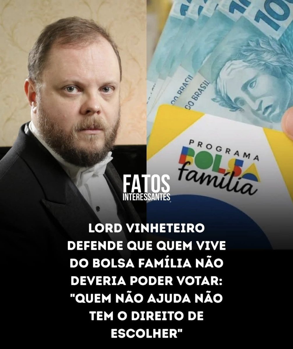 JoaquinTeixeira's tweet photo. ⚠️ POLÊMICA: Influenciador @Vinheteiro defende que beneficiários do Bolsa Família não tenham direito a voto. Palavras do músico chocaram a internet e levantaram intenso debate sobre urnas eletrônicas e democracia. "Bolsafamíliafóbicos não passarão" diz leitor. https://t.co/0MhYsnBx0I