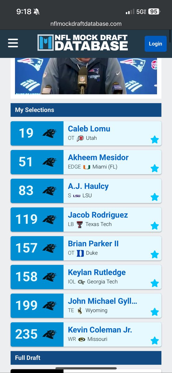 SteezyGreatness's tweet photo. My NFL Mock Draft 2026 @Panthers #KeepPounding https://t.co/xPfdmXrkYL