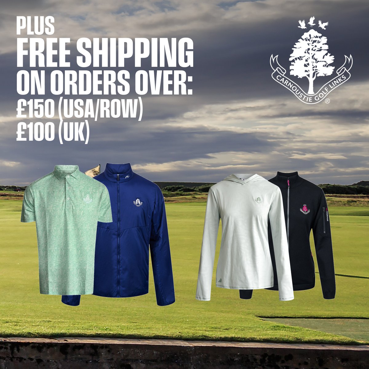 carnoustiegolf's tweet photo. Get summer ready! ☀️ 

Add 4+ items from men’s, women’s &amp; kids’ apparel/headwear &amp; get 35% OFF + FREE shipping £100/£150 (UK/ROW). 

Why not order your items now and collect them when you arrive this year?

Limited time – ends 25 Jan 2026! 

Shop now 👇 
https://t.co/KgWKQJCLqv https://t.co/vmC4R1Xv42