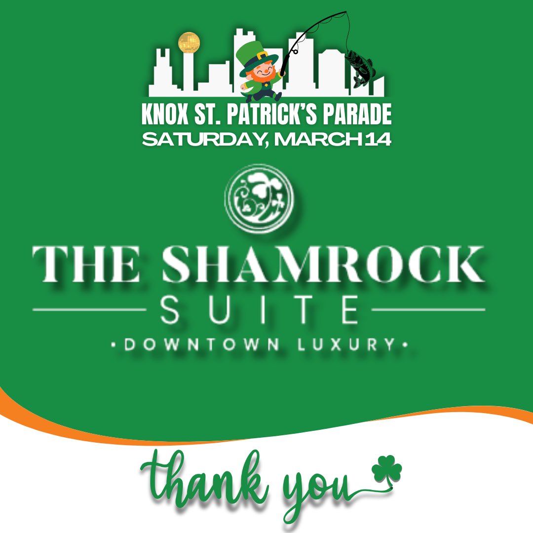 StPaddysParade's tweet photo. Sending a huge thanks to our good friends at ☘️ The Shamrock Suite for their generous support of the Knox St. Patrick’s Parade! As our hospitality sponsor, this partnership helps us celebrate tradition, community, family &amp; friends - all in one unforgettable day. https://t.co/HAAS203nXA