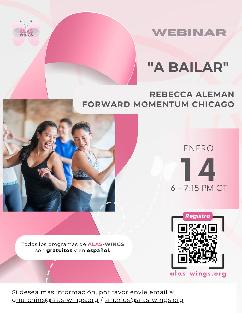 ALASWINGSORG's tweet photo. "A Bailar" con Rebecca Aleman, Forward Momentum Chicago

Miércoles 14 de Enero de 6 a 7:15 pm US CT

Regístrese ahora: https://t.co/rMw7knrOXP

#deteccionoportuna #sobreviviente #cancerdemama #bcsm #breastcancerawareness https://t.co/jf7MPZnaY3