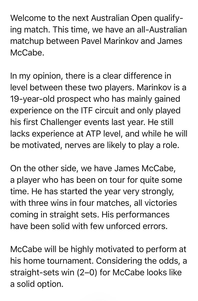 dropshot95's tweet photo. 🇦🇺 Australien Open-Q ATP🎾

🇦🇺⚔️ Pavle Marinkov x James Mccabe

3U  James Mccabe 2:0 ML @ 1.59

#betting #sportsbetting #money #atp #wta #tennisbets #brisbane #AdelaideATP https://t.co/JEEbvMecoH