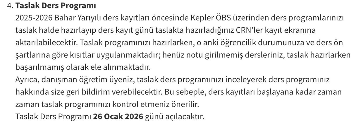 📢BAHAR YARIYILI DERS KAYIT SÜRECİ DUYURULDU

Önümüzdeki dönemde açılacak derslere aşağıdaki linkten ulaşabilirsiniz.

obs.itu.edu.tr/public/DersPro…

3. ve 4. sınıf -> 2 Şubat
1. ve 2. sınıf -> 3 Şubat'ta ders seçimi yapacak. 

Ders alıp satımının ve otonom ders seçiminin engellenmesi