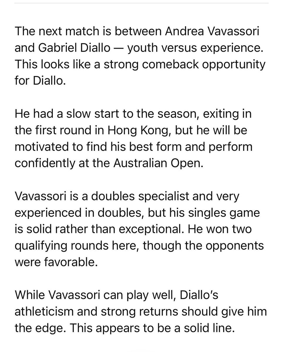 dropshot95's tweet photo. 🇦🇺 Adelaide ATP🎾

🇮🇹🇨🇦⚔️ Andrea Vavassori x Gabriel Diallo

4U Gabriel Diallo -2.5 Games @ 1.53

#betting #sportsbetting #money #atp #wta #tennisbets #brisbane #AdelaideATP https://t.co/ckKu6AMjG2
