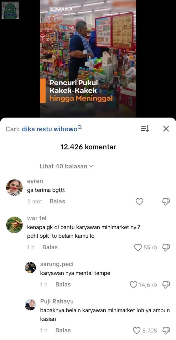 Innalillahi gak tega liat Bapaknya terkapar dipukur di tengah jalan, kabarnya beliau saat ini sudah meninggal. Semoga diterima di sisinya 💚. Jujur aku bingung sma karyawannya udh dibelain malah diem aja 🥲