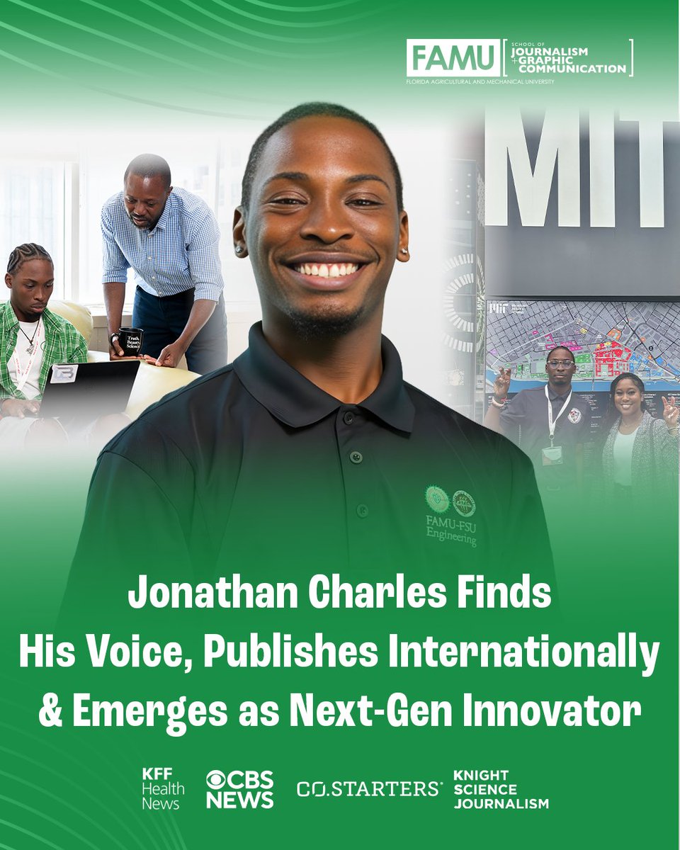 FAMUSJGC82's tweet photo. 📰 #FAMUSJGC senior journalism student Jonathan R.M. Charles is writing his own story and redefining what it means to be a next‑generation media innovator.

🌎 His investigative piece on the hidden health risks that follow extreme weather, published globally by @KFFHealthNews, @CBSNews and other platforms, is estimated to have reached 200 million views and counting and has been translated into other languages. His work is a product of his participation in the HBCU Science Journalism Fellowship, a component of the Knight Science Journalism Program at @MIT.

🎥 Jonathan also recently completed the FAMU CO.STARTERS business incubation program, positioning him to launch his own multi‑service media company that will bring his freelance writing, photography, videography, and artistic projects together under one umbrella.

His success is a testament to his tenacity and drive as a first‑generation student who overcame cultural and language barriers while being raised by a single mother who migrated from Haiti. 🇭🇹💚

Read our feature celebrating how he found his voice, shaped his purpose, and set his dreams in motion here on "The Hill.": https://t.co/fBcQoYjhUG

#HBCUExcellence #ScienceJournalism #GlobalImpact #RattlerPride