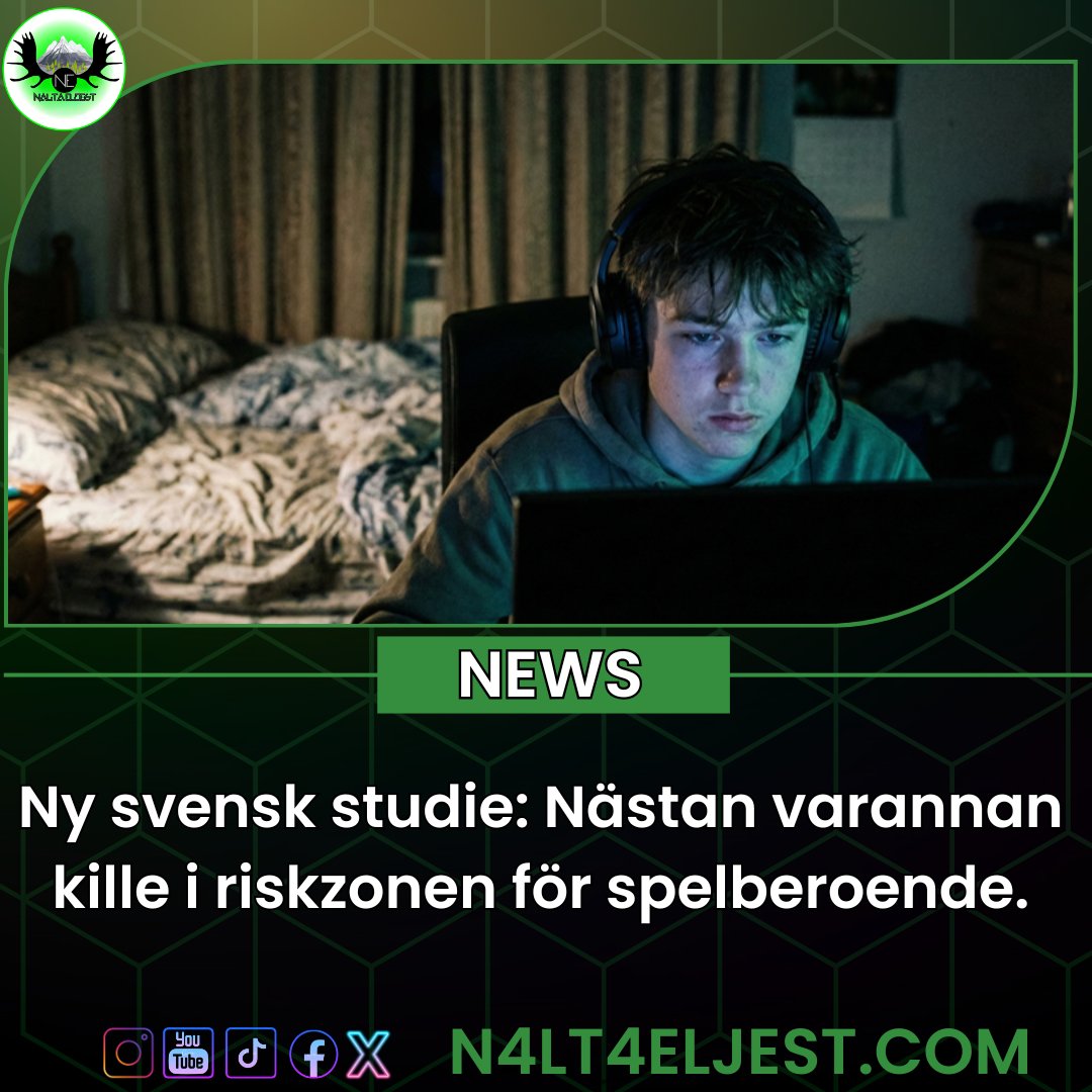 Ny studie: 44% av killar (15–17 år) är i riskzonen för dataspelsberoende, jämfört med 12% av tjejerna. "Ett jätteproblem" enligt professor Gunilla Björling. Andra experter menar dock att siffrorna låter höga, då globala snitt för diagnostiserat beroende ofta ligger runt 2%.
