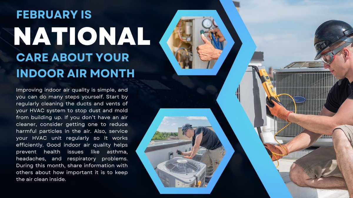 Changing air filters &amp; cleaning ducts helps your HVAC work better &amp; keeps bills lower. Simple habits like sealing windows, letting fresh air in, &amp; using programmable thermostats can boost air quality &amp; save energy. This month, let’s improve our indoor air &amp; use energy wisely!