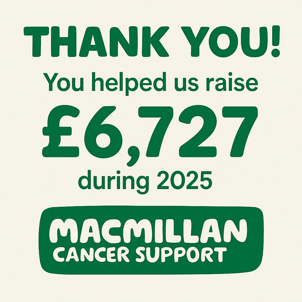 Wackyscunny's tweet photo. Thank you! Together we raised £6,727 in 2025 for Macmillan Cancer Support. Your generosity helps provide vital care and support to those affected by cancer. 💚 #Macmillan #Fundraising #ThankYou https://t.co/jkAHxEgKH2