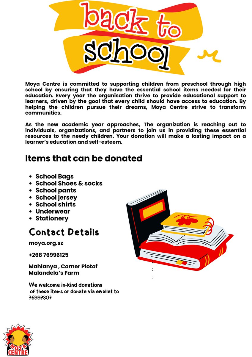 MoyaEswatini's tweet photo. Join our Back-to-School Drive and give learners the chance to begin the year with dignity, hope, and the tools to succeed. https://t.co/0o2iHLafwJ
