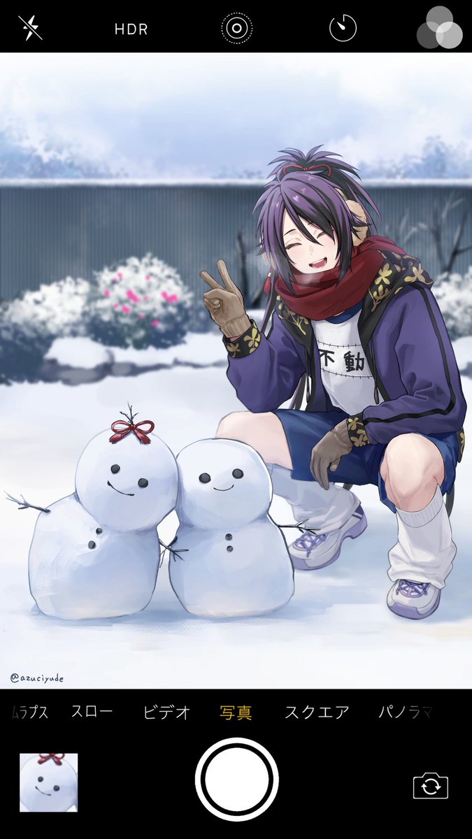 俺と主の雪だるまだよ！似てるかな？｣ ※刀さに/極ふどさに