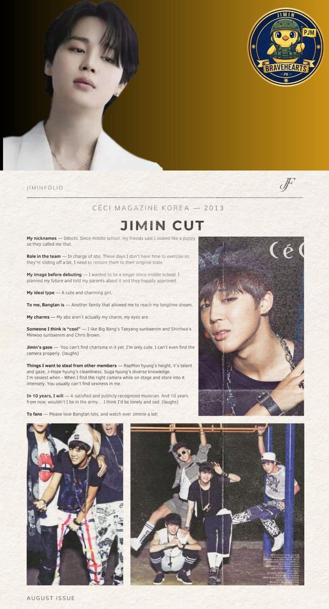 pjmwarriorsph's tweet photo. Jimin’s First-Ever Career Magazine Interview – Full Feature with Céci Magazine Korea, 2013.
 
Hope you enjoy it!

#parkjimin #JIMIN #PJM https://t.co/sIkJfnc33p