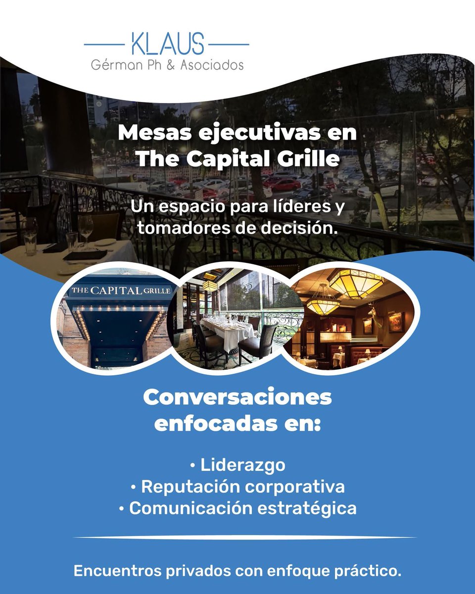 La primera semana del año es el mejor momento para alinear visión y estrategia.

Nuestros encuentros en #TheCapitalGrille reúnen a líderes que inician 2026 con foco, claridad y conversación de alto nivel.

Conoce próximas sesiones en klausgermanph.com