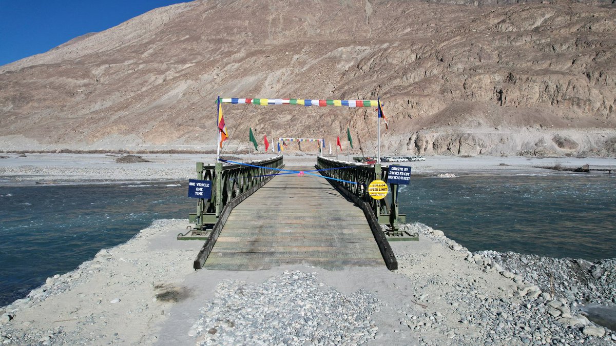 TseringSandup's tweet photo. We express our deep appreciation to the Fire &amp; Fury Corps and Army Engineers for their humanitarian effort in building the bridge over the Shayok River,reducing daily travel by 90 km and connecting remote high-altitude communities to essential services and opportunities in Diskit https://t.co/tivJ3rPU5v