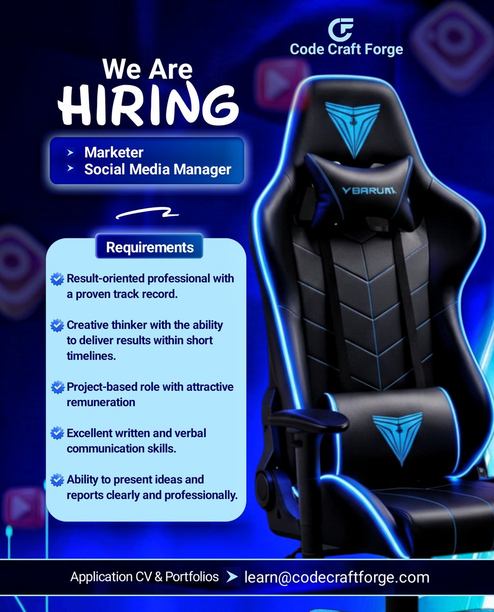 codecraft_forge's tweet photo. CodeCraft-Forge is looking for dynamic remote Marketers &amp; a strategic Social Media Manager to join our growing team. We value result-oriented professionals who bring creativity and strong communication to the table. This project-based position offers attractive remuneration. https://t.co/crH7Jhuqe7