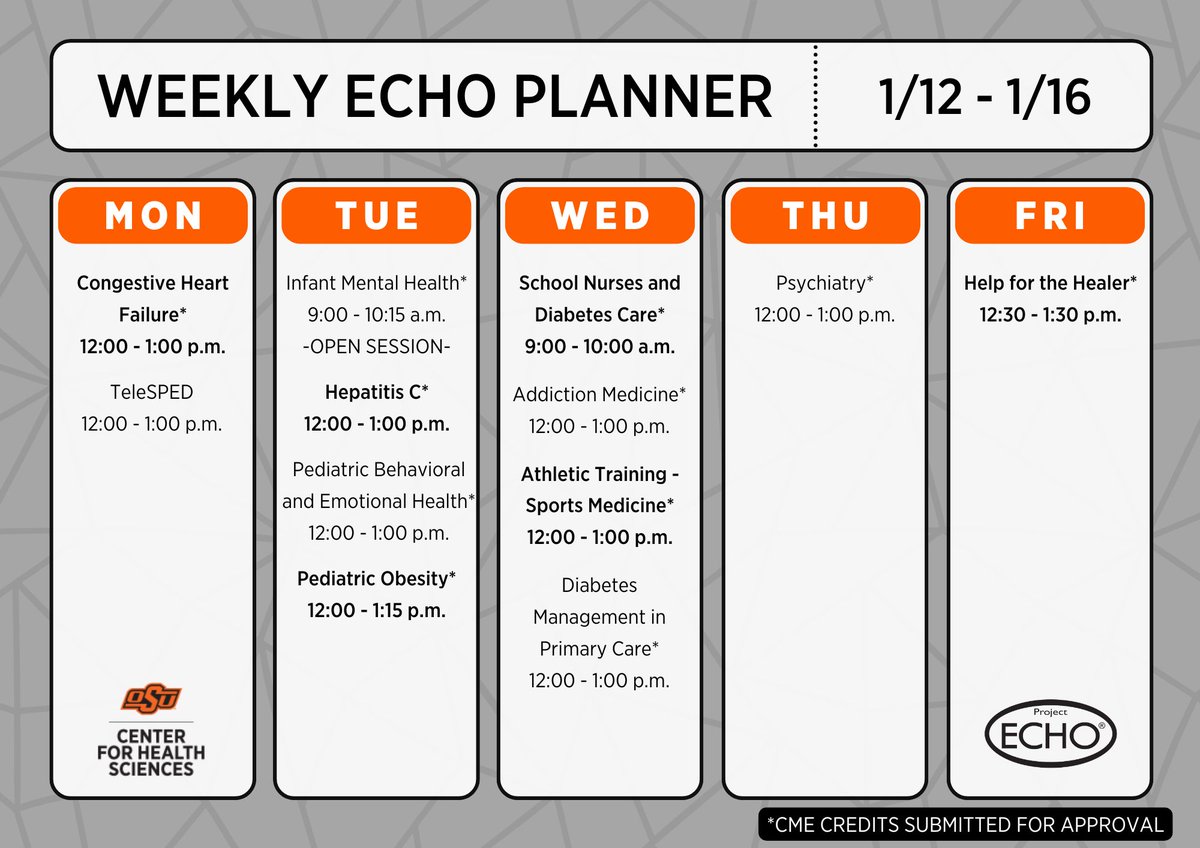 OKStateECHO's tweet image. Plan your week with Project ECHO. We can't wait to see you 🤩🥳

Use our one-time registration by visiting: redcap.link/OSU_ECHO_Regis…
.
.
.
#OSUProjectECHO #Tulsa #Oklahoma #OSU #projectecho #iecho #HPNRI