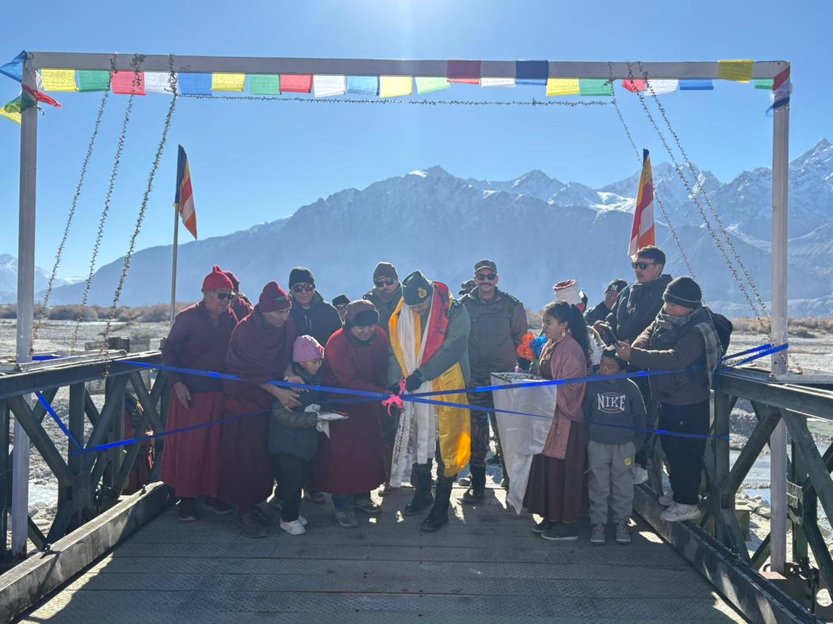 TseringSandup's tweet photo. We express our deep appreciation to the Fire &amp; Fury Corps and Army Engineers for their humanitarian effort in building the bridge over the Shayok River,reducing daily travel by 90 km and connecting remote high-altitude communities to essential services and opportunities in Diskit https://t.co/tivJ3rPU5v