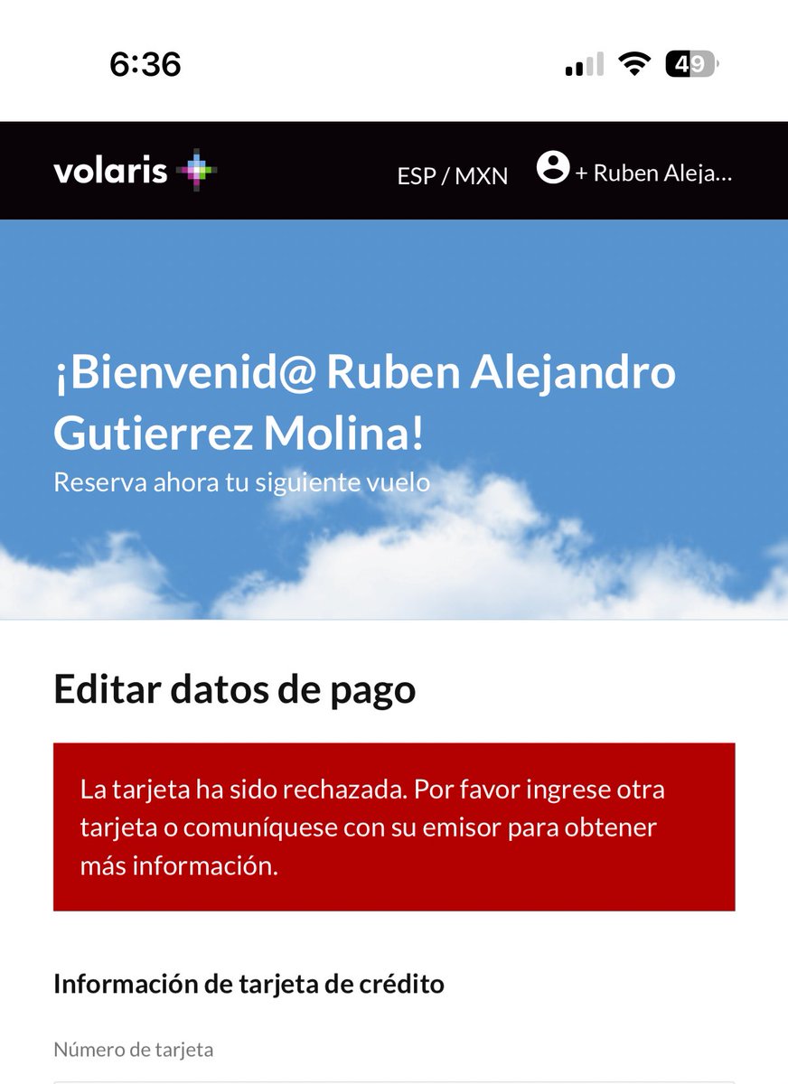 RubenGtz's tweet photo. Llevo ya 15 días con este problema y no me haz solucionado @viajaVolaris ¿y mis viajes planeados? Alguien más con problemas en su vpass? https://t.co/RUv8wdQLYf