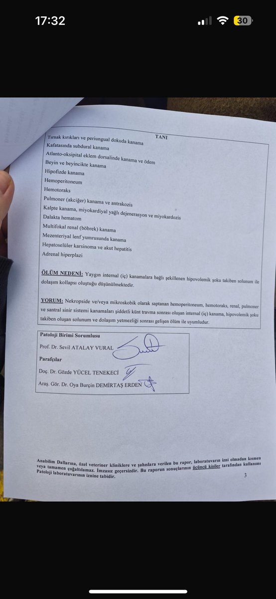 guliz_gunduzz's tweet image. MATMAZEL’İN NEKROPSİ RAPORU AÇIKLANDI.
Ankara Üniversitesi Veteriner Fakültesi Patoloji Anabilim Dalı tarafından düzenlenen resmî nekropsi raporu, Matmazel’in ölümünün “doğal” olmadığını açıkça ortaya koydu.
Rapora göre Matmazel’de;
– Tırnak kırıkları ve periungual dokuda kanama…
