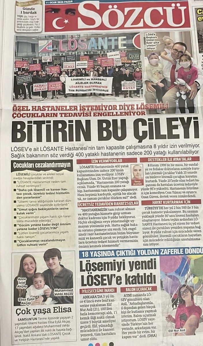 Değerli LÖSEV Ailesi,
Haberlerde de belirtildiği gibi, LÖSANTE Hastanesi’nin tüm imkânlarıyla çalışması uzun süredir mümkün değildir. 400 yataklı ruhsata sahip olmasına rağmen yalnızca 200 yatağın kullanılması, tedavi bekleyen çocuklarımızın umutlarını ertelemektedir. <a href="/losev1998/">LÖSEV</a>