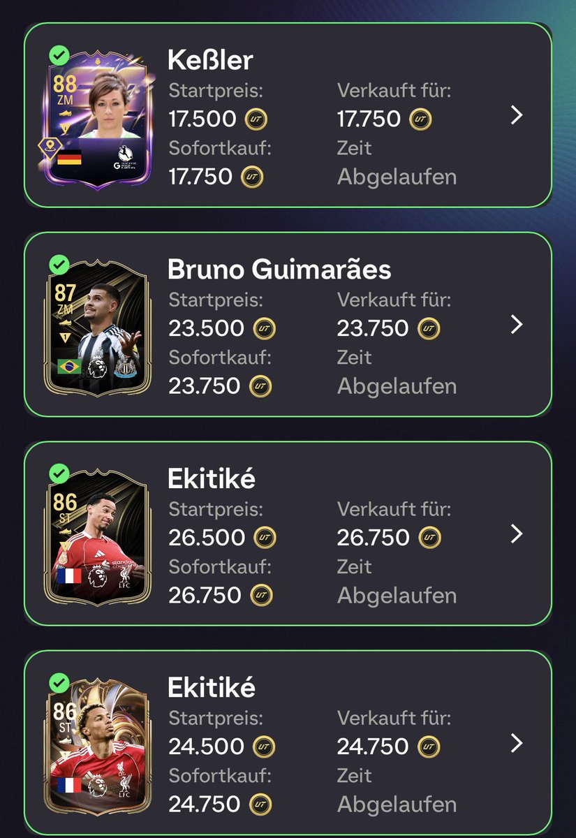 Verkäufe von gestern. Endlich mal wieder über 20 Stück😅

Plan für die Woche ist es entweder Liste bis Freitag durchlaufen zu lassen, oder ich entscheide spontan ab Donnerstag nicht mehr nachzukaufen, um dann direkt Freitag zu Samstag Nacht wieder richtig zu kaufen. 

#üv #toty