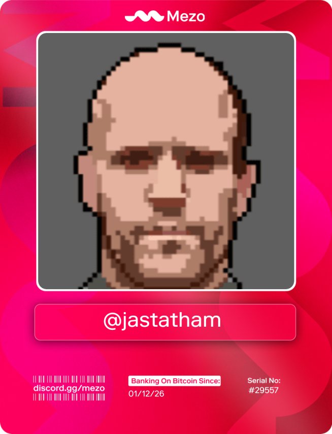 JaStathamm's tweet photo. Claimed my @MezoNetwork Bankcard.
Early access to The Bitcoin Banking Experience
Mezo Mode. Get yours at https://t.co/pFvbSYGvhR https://t.co/ocggplWoPN