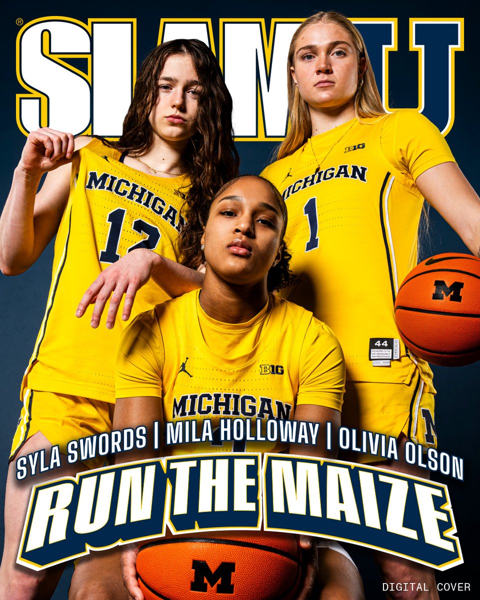 SLAMonline's tweet image. With suffocating defense and a triple-threat offense, Michigan’s sophomore trio is coming for it all. Syla Swords, Mila Holloway, Olivia Olson and the top-10-ranked Wolverines are ready to stake their claim as they cover SLAMU 016. 

〽️ slam.ly/michigan