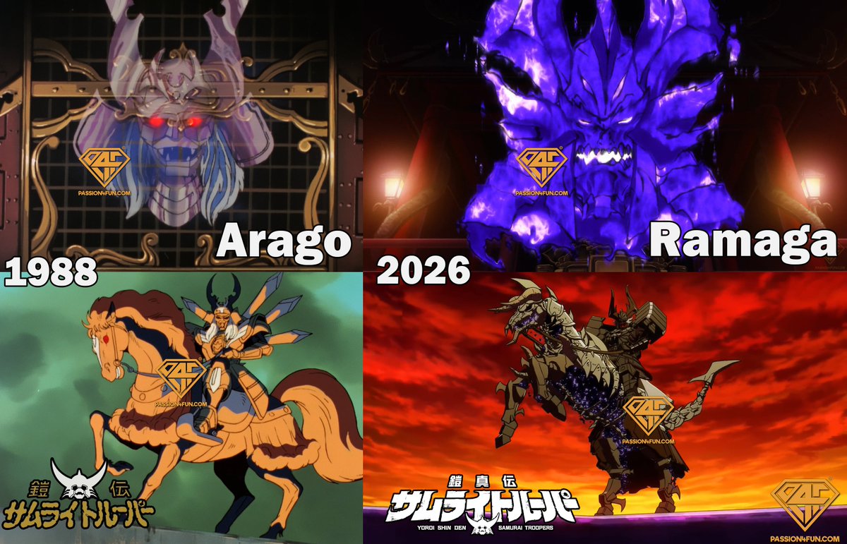 PassionXFun's tweet photo. Yoroiden Samurai Troopers #Arago (1988) & Yoroi Shin Den Samurai Troopers #Ramaga (2026) #I5Samurai #ICinqueSamurai #RoninWarriors #YoroidenSamuraiTroopers #YoroiShinDenSamuraiTroopers #鎧伝サムライトルーパー #サムライトルーパー #鎧真伝サムライトルーパー #阿羅醐 #羅真我 https://t.co/MhpuS0fxsF
