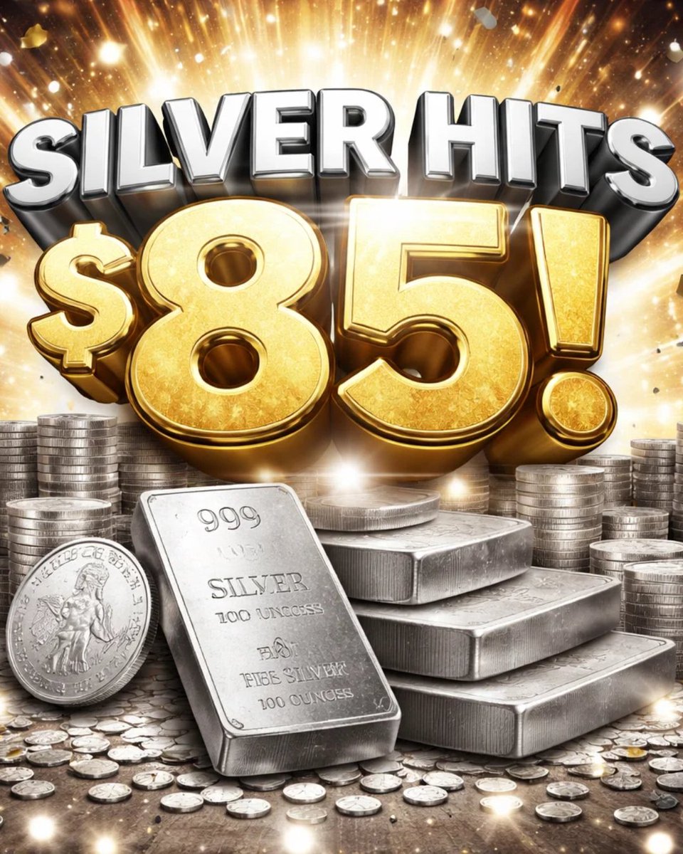 BullionEx's tweet photo. The charts are glowing, and the stacks are heavy!✨

Silver has officially smashed through the $85 barrier, proving once again that precious metals are the ultimate hedge.

This is exactly why we stack—patience always pays off in ounces. 📈💎

#SilverSqueeze #SilverToTheMoon #PreciousMetals #WealthProtection #SilverAlert #BullionExchanges #Silver #Market #SoundMoney