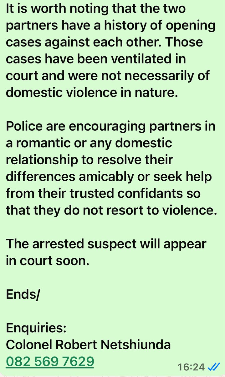 An update from the Office of KZN Provincial Commissioner, Lieutenant General Nhlanhla Mkhwanazi on the arrest of a 24-year-old suspect in connection with the assault of his 31-year-old girlfriend