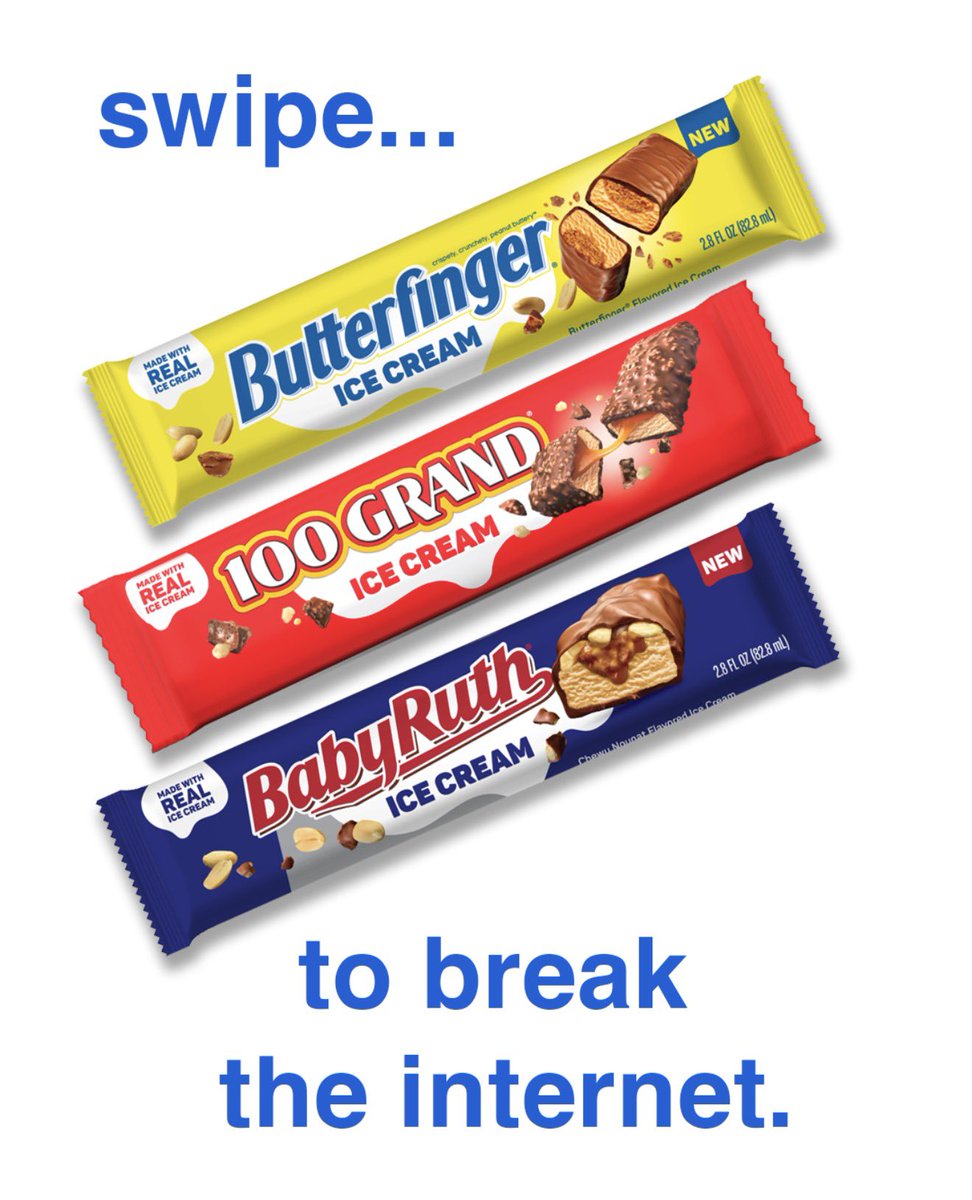 Butterfinger's tweet photo. When your inside is just as delicious as your outside>>> Each bite of these iconic ice cream candy bars is filled with familiar tastes and textures that are breaking the internet! @ a friend you wanna try these with! 🧑🤝🧑
#Butterfinger #IceCream #IceCreamBar #CandyBar #SweetTreat https://t.co/VYca96Jes7