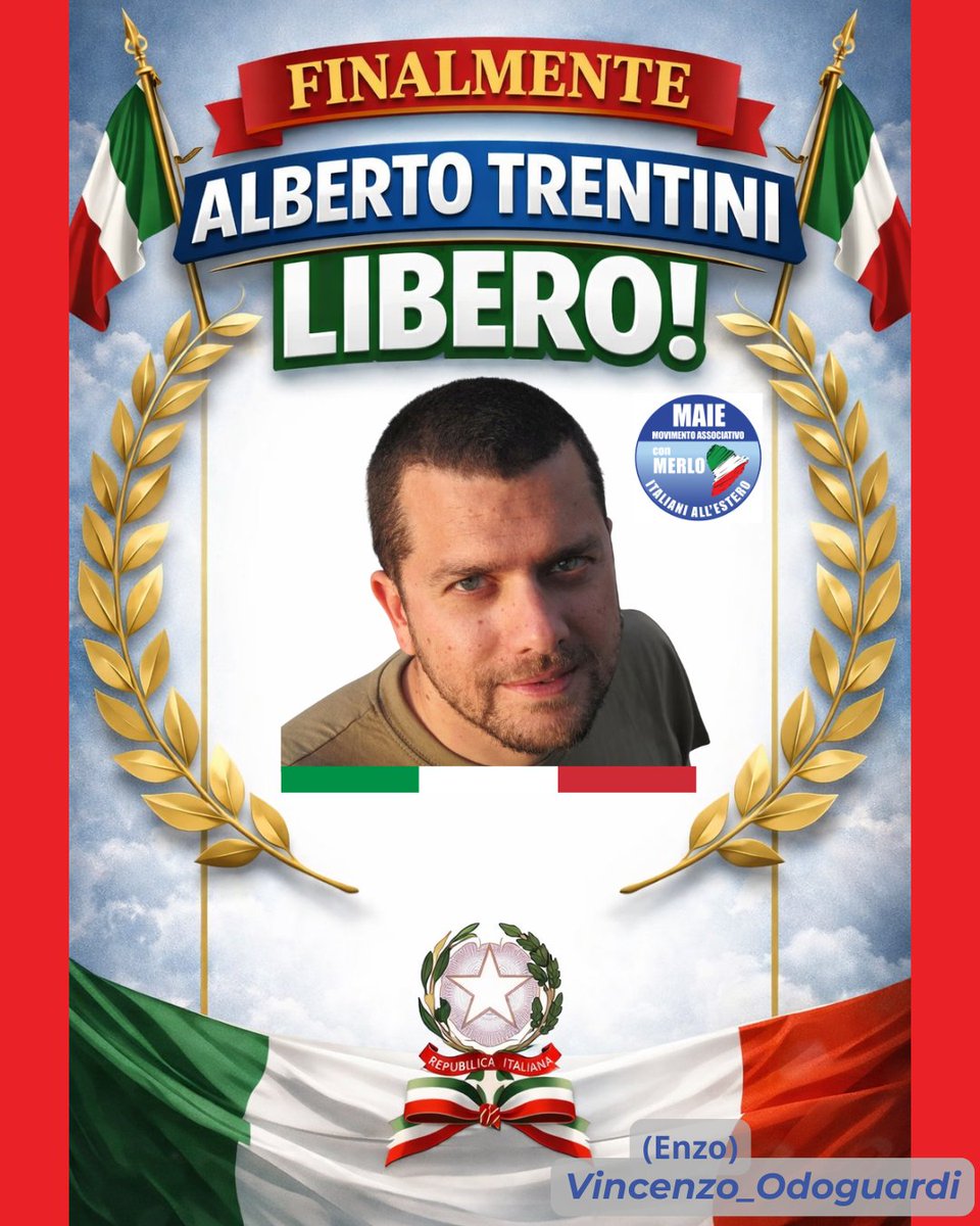 GIUSEPPECACACE8's tweet photo. Finalmente libero.
Una notizia attesa che restituisce dignità, giustizia e speranza.
Oggi prevalgono i diritti e il rispetto della persona.

#AlbertoTrentini #FinalmenteLibero #DirittiUmani #Giustizia
#Italia #ItalianiNelMondo #Istituzioni #Libertà https://t.co/8M56TBi5vI