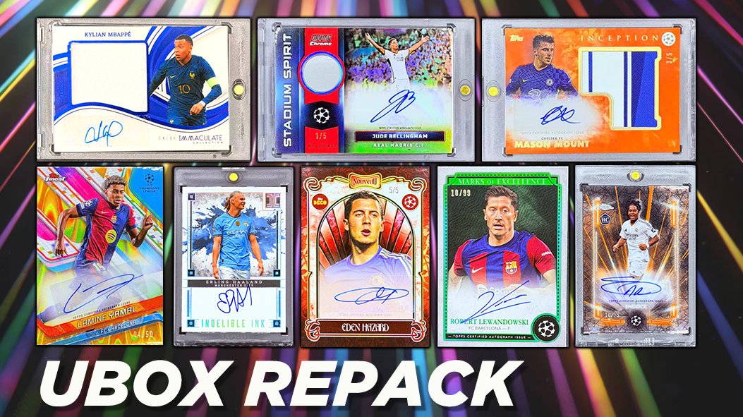 UBOX_cardcenter's tweet photo. 【UBOX Repack】サッカーシリーズ新作登場！
本投稿に「いいね＆リポスト」してくれた方の中から、抽選で2名様にそれぞれ3,000PTをプレゼント🎁応募締め切りは1月16日(金)まで‼️
今回はおなじみの800PT‼️
ムバッペ Patch Auto 10枚限定‼️
ベリンガム シートメモラビリア直筆サイン 1/5‼️
ヤマル ゴールドリフラクター直筆サイン‼️
ハーランド直書きサイン‼️
Eden Hazard 直筆サイン 5/5‼️
Mason Mount メモラビリアサイン 5枚限定‼️
レヴァンドフスキ Excellence 直書きサイン‼️
エンドリック レーザーリフラクターRC直筆サイン‼️
販売価格：800 PT
販売数：2,500口
今回の配信では、ユーザーの皆さまから本当にたくさんのご意見・ご提案をいただき、心より感謝しております。
いただいた声をしっかりと反映させながら、これからも新しくて“もっと楽しい”Repackをどんどんお届けしていきます‼️
https://t.co/AsoHVk9efB