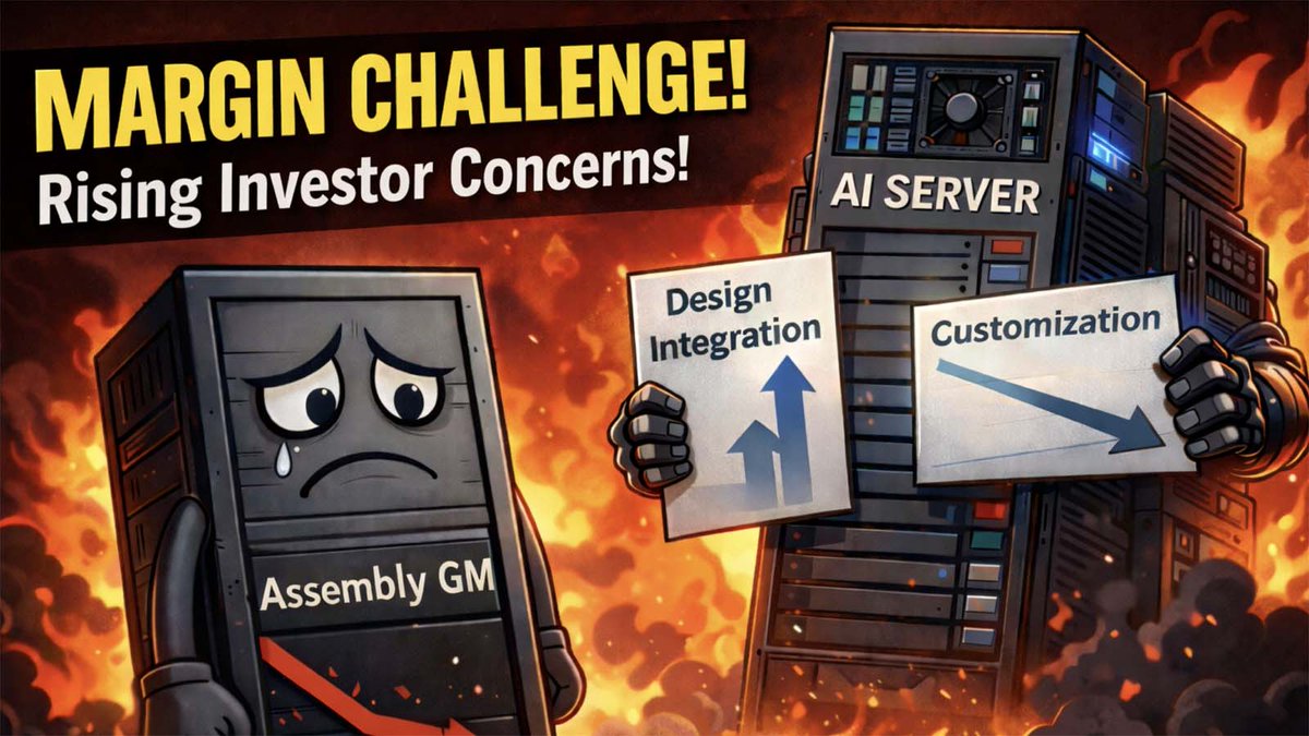 近期AI伺服器組裝廠商緯穎公布低於預期的4Q25毛利率 (7.2% vs. 市場預期的8-8.3%)，導致股價下跌，此事又引起投資人關注。雖零組件漲價也會稀釋帳面上的毛利率，但更重要的是從AI伺服器設計的本質上去檢視組裝的獲利能力趨勢。