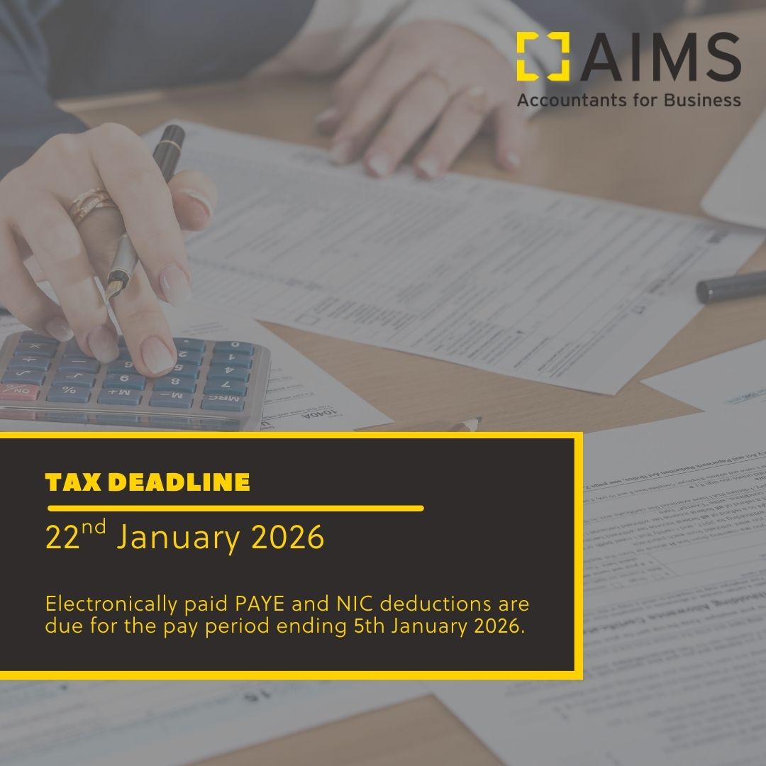 AIMSAccountants's tweet image. 📅 Tax deadline alert:

Electronically paid PAYE &amp;amp; NIC deductions are due on 22nd Jan for the period ending 5th Jan 2026.

Stay compliant and avoid penalties.
AIMS accountants can help keep your payroll on track.

#TaxDeadline #PAYE #NIC #HMRC #AIMSAccountants #SmallBusiness
