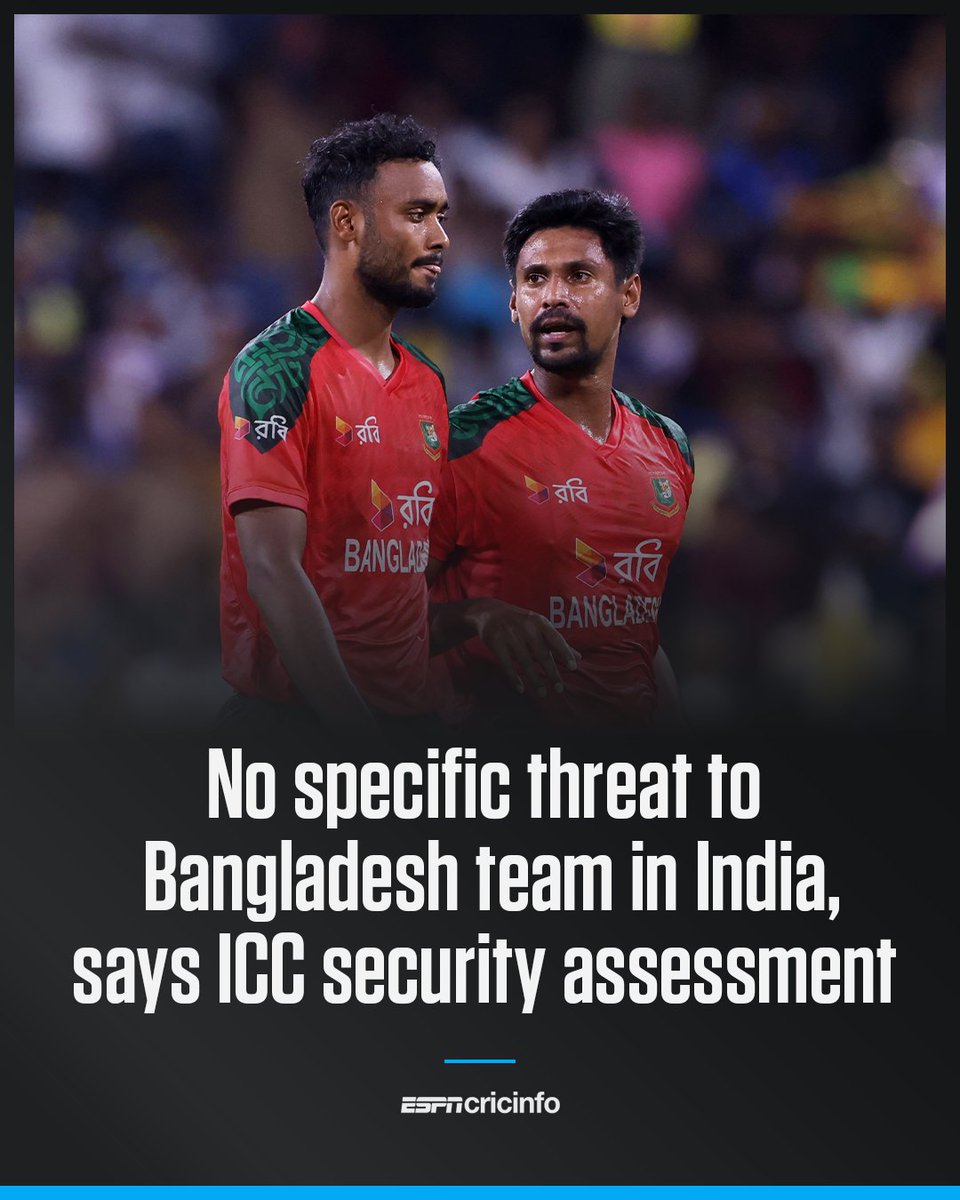ESPNcricinfo's tweet image. An internal ICC assessment was shared with the BCB's security team, which concluded there was no overall threat to the side but pointed to low to moderate risks in some venues and low to nil in others 👉 bit.ly/45Cv9RI