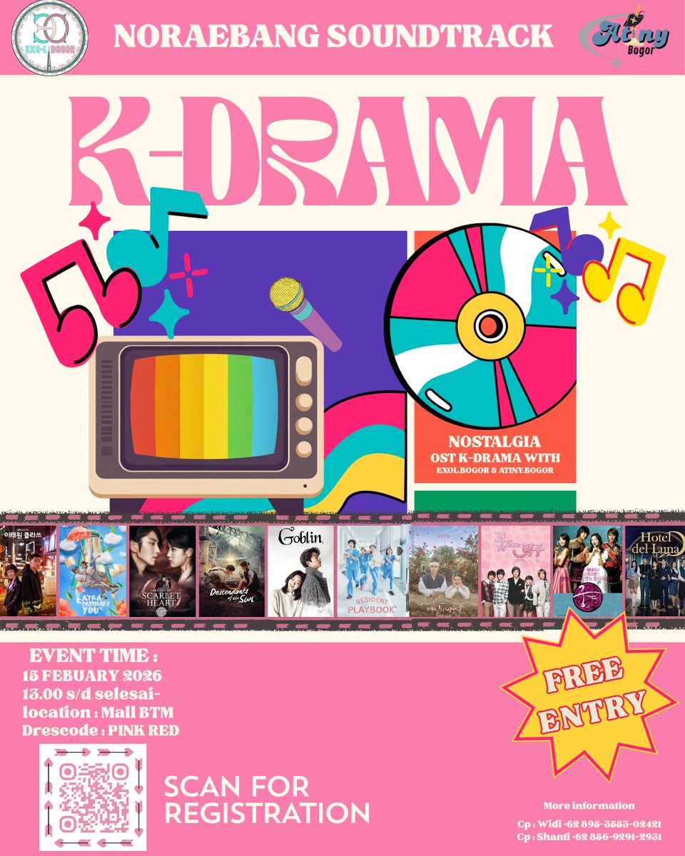 AtinyBogor_'s tweet photo. Untuk para pecinta K-Drama! ✨
 
Halo semuanya
kami kembali dengan acara seru noraebang K-Drama! 
Yuk, bernostalgia bersama lewat OST K-Drama favorit kalian sambil merayakan Valentine bareng boleh sekalian ajak pacar kamu atau gebetan juga. 

Event Collaborasi exolbogor &amp; atiny https://t.co/4wG6DeVCFF