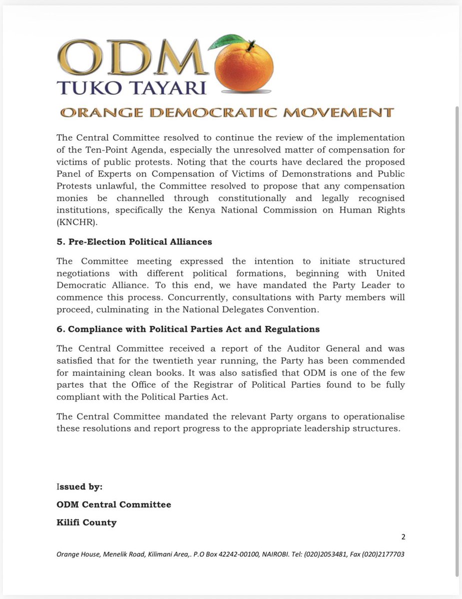 DrOburu_O's tweet photo. PRESS STATEMENT: RESOLUTIONS OF THE ODM CENTRAL COMMITTEE MEETING IN VIPINGO, KILIFI. https://t.co/V7gb2mQ0pt