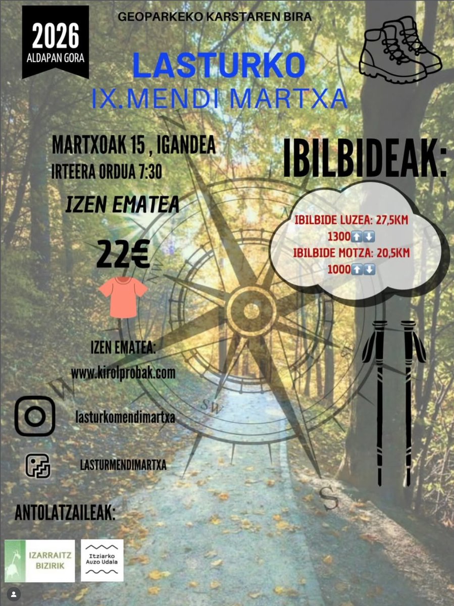 geoparkea's tweet photo. π Gaur ireki da Lasturko Mendi Martxan parte hartzeko izen-ematea. Eta guk, mendi ibilaldi hau borobiltzeko plan bat dakarkizugu ππΌ
#Lastur #Geoaparkea #mendiak https://t.co/vnwVthWeaS