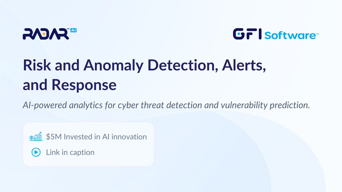 GFISoftware's tweet photo. RADAR™ AI is built for the part security teams struggle with most: turning messy signals into action. ML-driven anomaly detection, alerts, and response workflows.

This is part of @GFISoftware's $5M+ AI investment. Full update: https://t.co/pkL7gGyuZO

#RADARAI #GFISoftware #AI https://t.co/goQ6PNO8YT