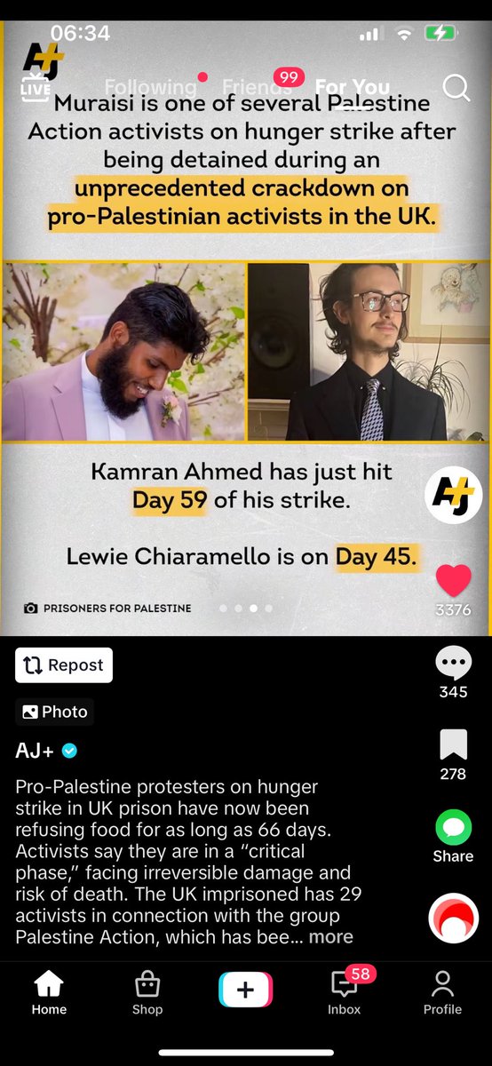 Heba Muraisi is on day 66 of her hunger strike

Kamran Ahmed is on day 59

Neither convicted of a crime

Both anti genocide campaigners 🇵🇸

Facing 2 yrs in prison before trial

In the words of Heba:

“My love for life is why I’m incarcerated”

Don’t let them die
Free them now.