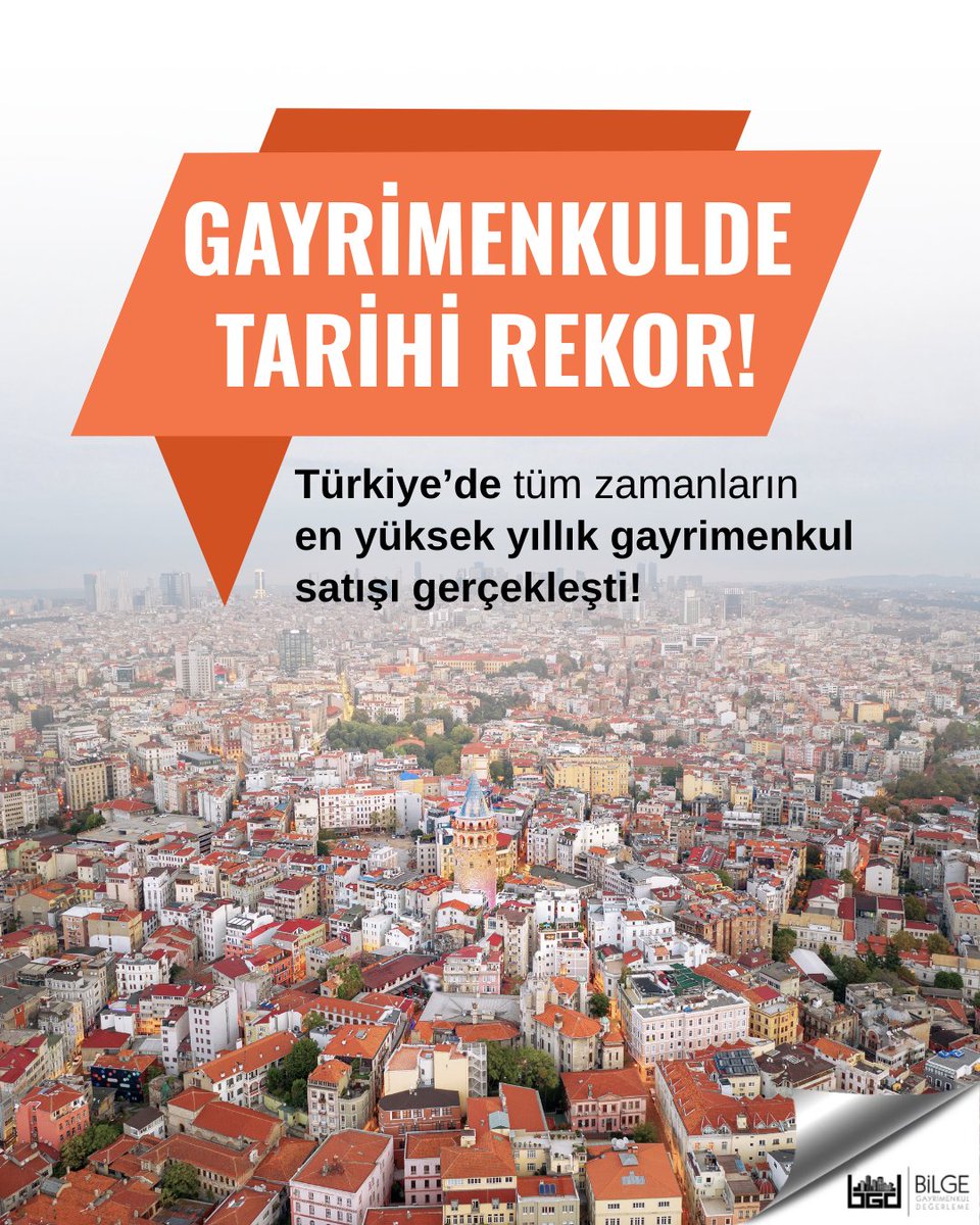 2025 yılı, Türkiye’de tüm zamanların en yüksek yıllık gayrimenkul satışı olarak kayıtlara geçti.
<a href="/tkgmgovtr/">Tapu ve Kadastro</a> verilerine göre;
🏘️ Konut, arsa, tarla ve ticari taşınmazlar dahil olmak üzere Toplam gayrimenkul satışları %8,7 artışla 3.332.994 adede ulaştı.
dunya.com/sektorler/gayr…
