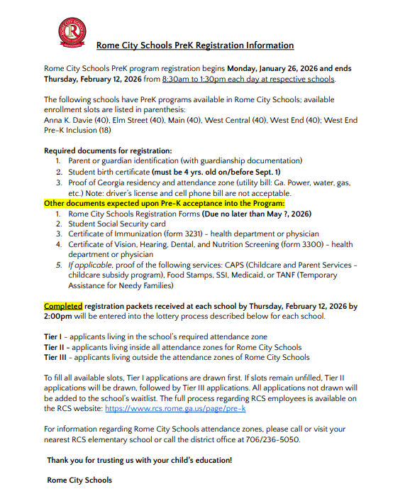 2026-2027 PreK Registration information is now available!
