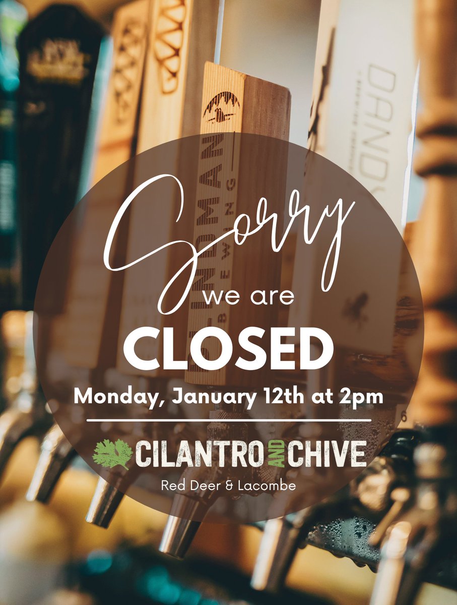 cilantro_chive's tweet photo. Heads up, we'll be closed today (Monday, January 12th) at 2pm in both locations as we take some much needed time to spend some time with our team and have a good time‼️

We understand this may cause some stress to your dinner plans, but hope you'll understand. 

Cheers‼️🍻 https://t.co/cmyeUiv07c