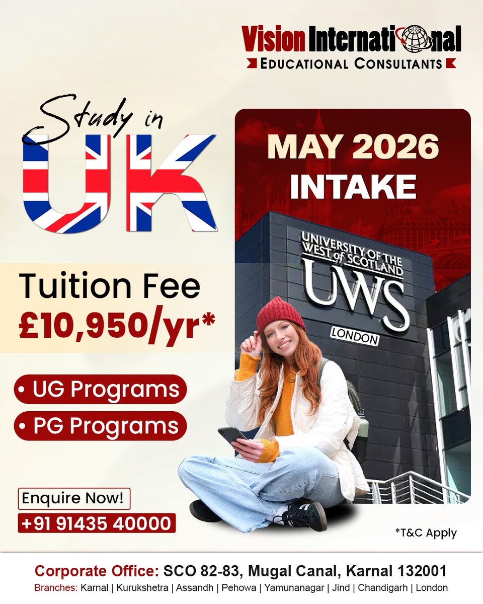 vieckarnal's tweet photo. Dreaming of a world-class education in the UK? π¬π§
Your journey begins here! From choosing the right university to guiding you through every step, we make your May 2026 UG & PG intake simple, clear & stress-free.
π Call/WhatsApp: 9143540000
#StudyInUK #May2026Intake #UKStudyVisa https://t.co/aw9SPERyIp