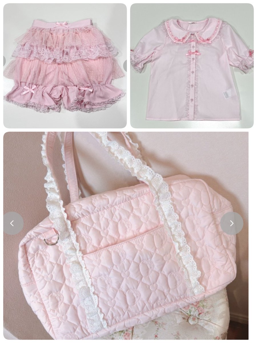 今日のアベイル発売品は、1番狙いの五月アイさんのビスケット型バッグ買えなかったので、まゆろんちゃんアイテムだけ購入～🩷️

ピンクのブラウス＆ドロワーズと、キルティングバッグ

苺とハートの形でキルティングされてるバッグかわいすぎる😍🍓