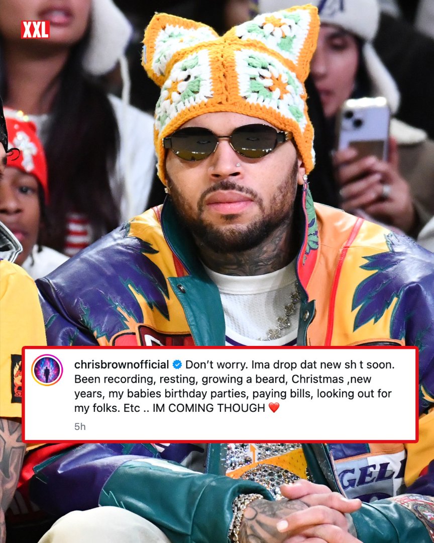XXL's tweet photo. Chris Brown with a reminder that new music is on the way.

“Don’t worry. Ima drop dat new sh*t soon. Been recording, resting, growing a beard, Christmas ,new years, my babies birthday parties, paying bills, looking out for my folks. Etc .. IM COMING THOUGH ❤️.” https://t.co/j1HTH161Fn