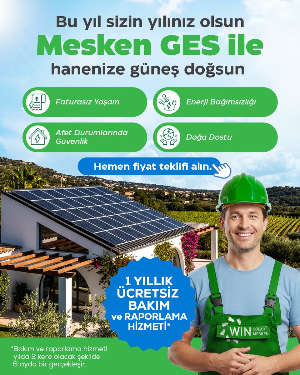 Bu yıl sizin yılınız olsun!
Mesken GES ile hanenize güneş doğsun. ☀️

Hemen fiyat teklifi almak için: teklif.winsolar.com.tr

#winsolar #meskenges